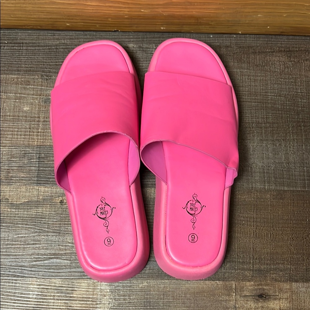 Sole Mates Women's Pink Heeled Slides Slipper‎ Sandles Summer Shoes 9 platforms